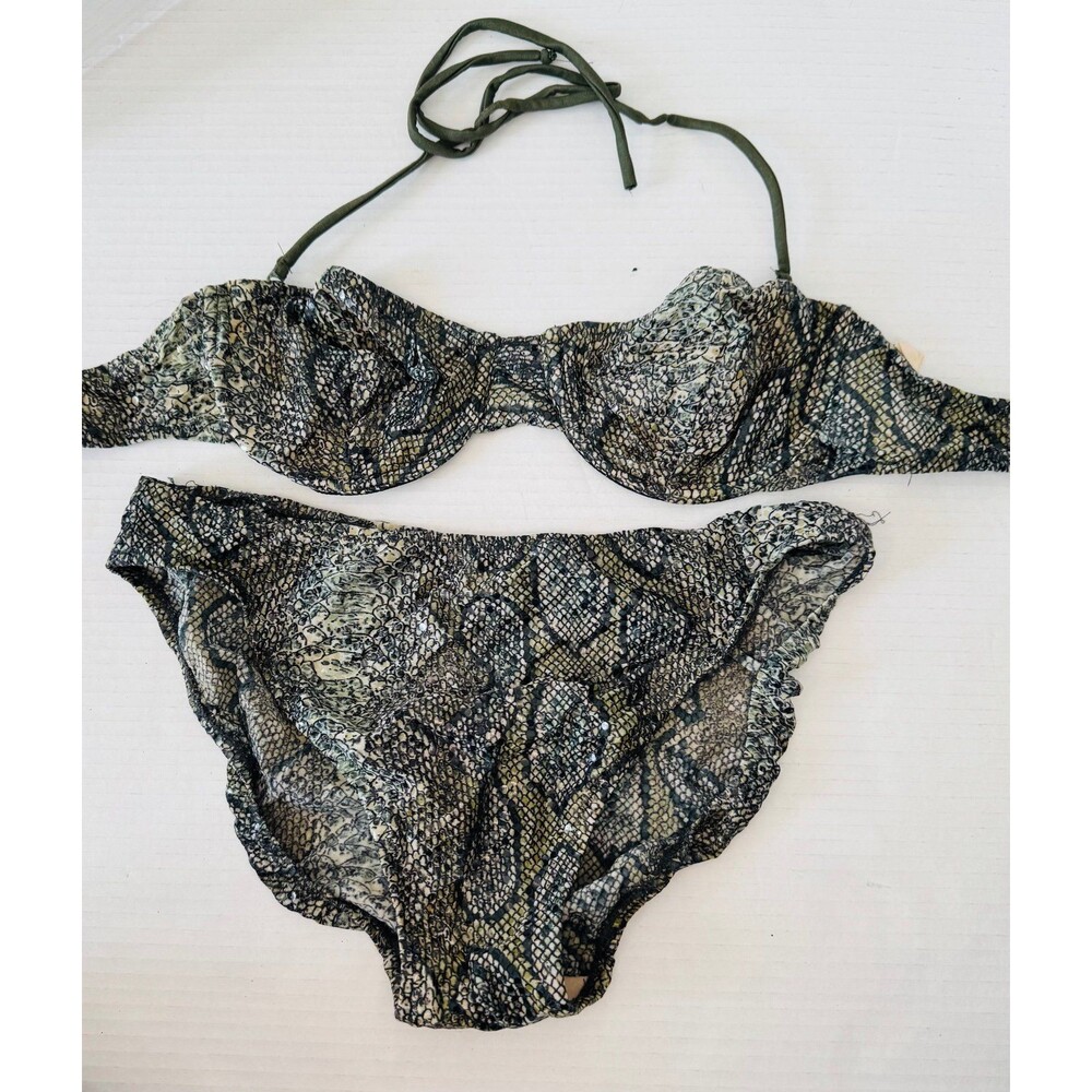 Vintage 70s 80s Snakeskin Print Two Piece Diva Bikini Women Size 10